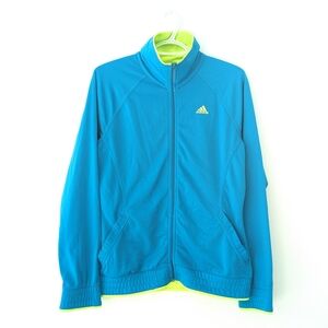 Adidas Women's Teal and Neon Lime Full Zipped Embroidered Jacket ~ Size Medium